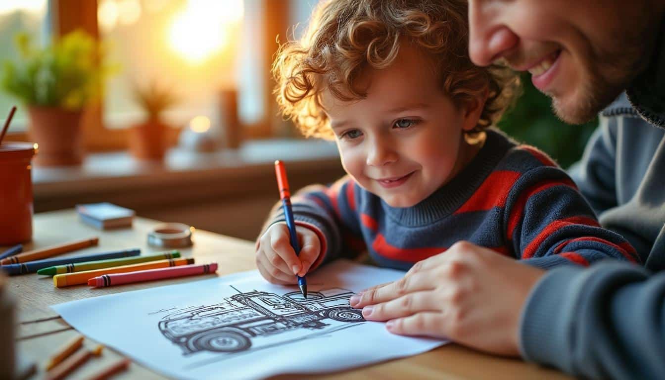 Illustration: Présentation et bénéfices éducatifs du coloriage de camion grue