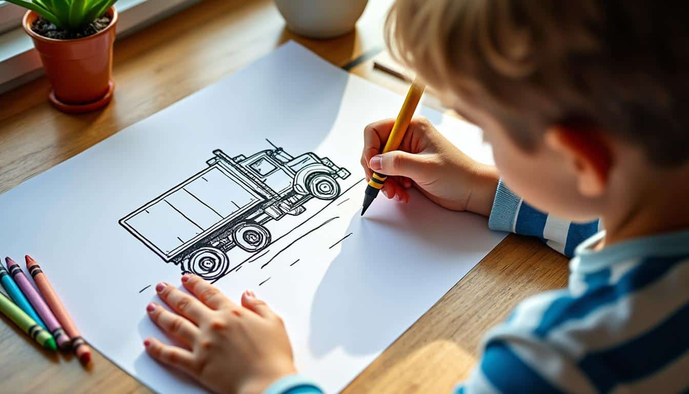 Coloriage de camion grue : guide éducatif et modèles à imprimer