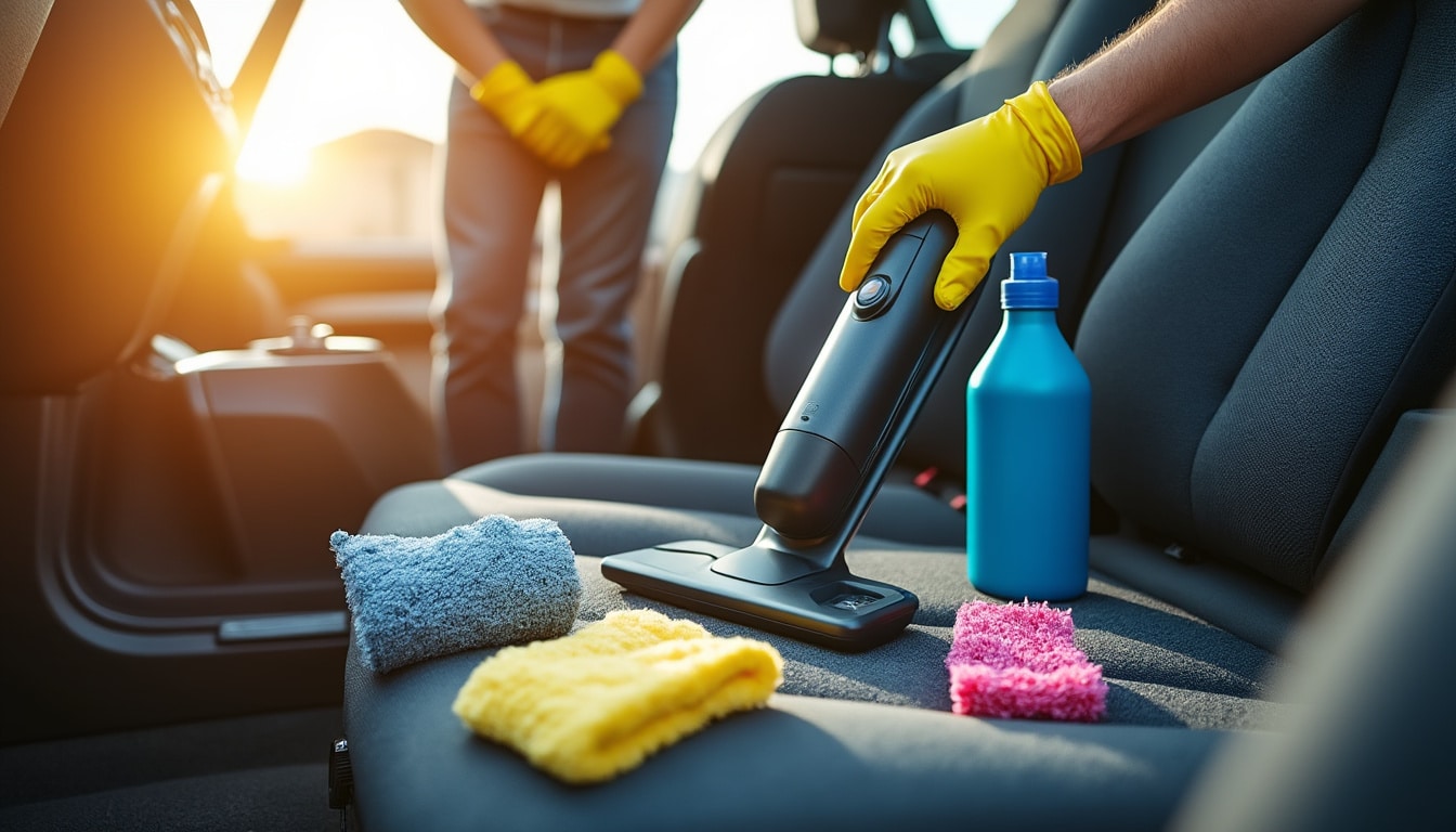 Illustration: Préparation et matériel pour nettoyer la moquette de voiture efficacement